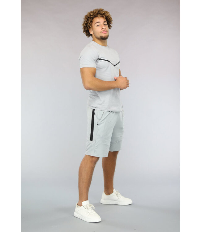 Lichtgrijs Heren V Detail Set met Korte Broek