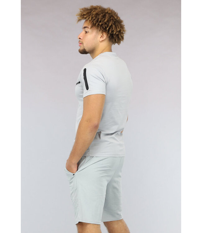 Lichtgrijs Heren V Detail Set met Korte Broek
