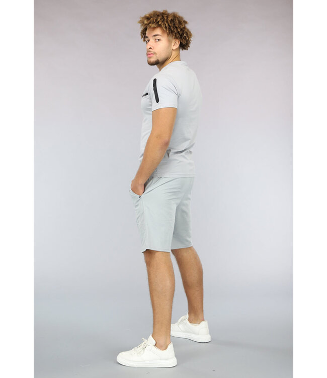 Lichtgrijs Heren V Detail Set met Korte Broek