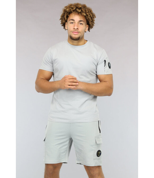 Lichtgrijze Casual Heren Short Set met Spiegeltje