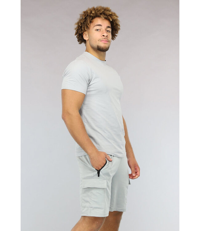 Lichtgrijze Casual Heren Short Set met Spiegeltje
