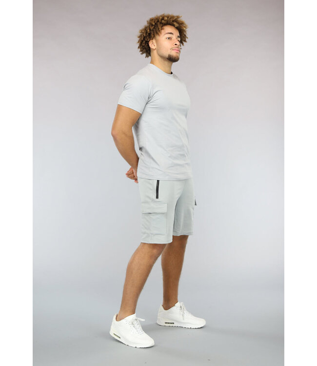 Lichtgrijze Casual Heren Short Set met Spiegeltje