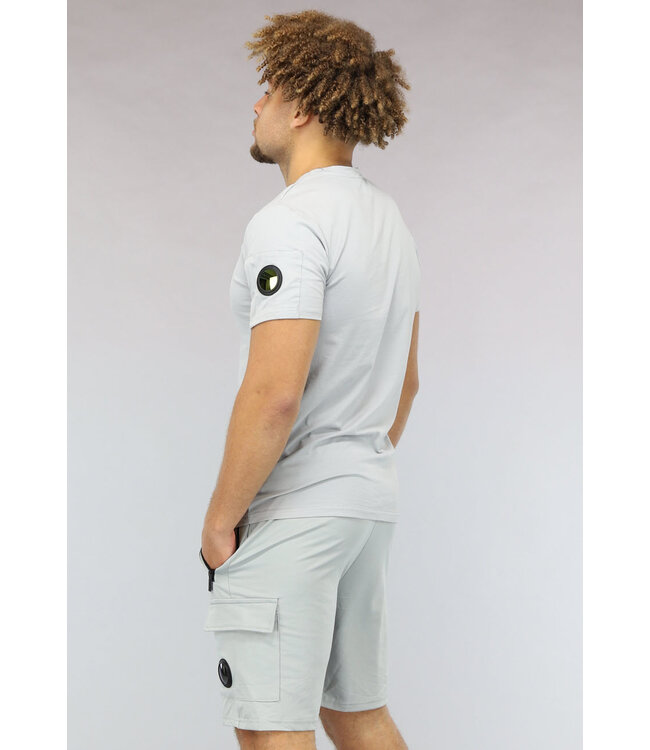 Lichtgrijze Casual Heren Short Set met Spiegeltje