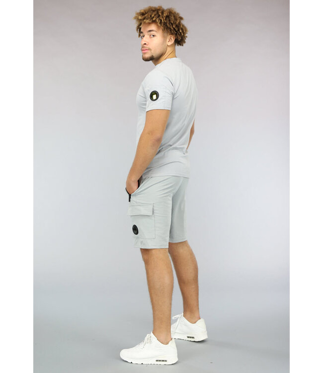 Lichtgrijze Casual Heren Short Set met Spiegeltje