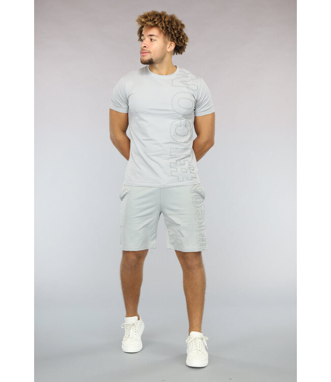 NEW0902 Casual Grijze Mannen Short Set met Opdruk