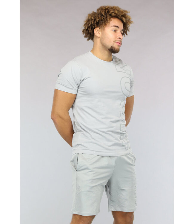 Casual Grijze Mannen Short Set met Opdruk