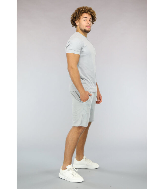 NEW0902 Casual Grijze Mannen Short Set met Opdruk