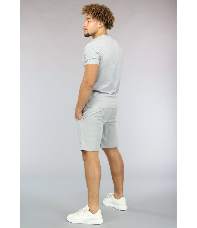 NEW0902 Casual Grijze Mannen Short Set met Opdruk