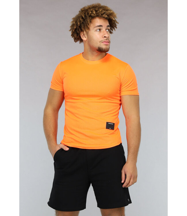 Neon Oranje Heren Sport T-shirt met Korte Mouwen