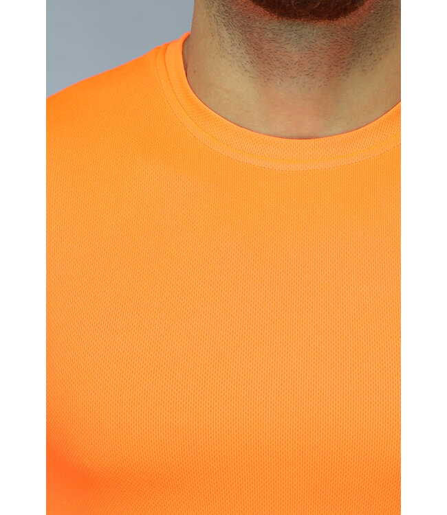 Neon Oranje Heren Sport T-shirt met Korte Mouwen
