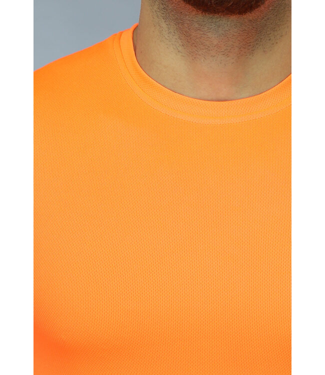 NEW0902 Neon Oranje Heren Sport T-shirt met Korte Mouwen