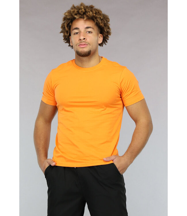 Strak Aansluitend Oranje Muscle Fit T-shirt voor Heren met Stretch