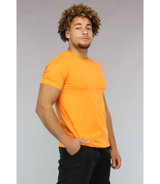 Strak Aansluitend Oranje Muscle Fit T-shirt voor Heren met Stretch