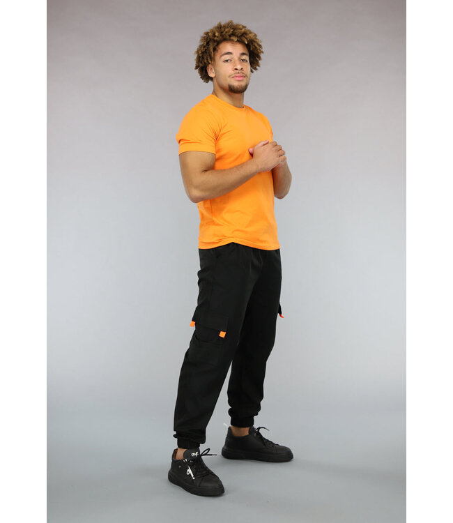 Strak Aansluitend Oranje Muscle Fit T-shirt voor Heren met Stretch