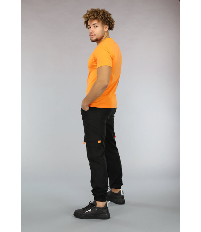 Strak Aansluitend Oranje Muscle Fit T-shirt voor Heren met Stretch