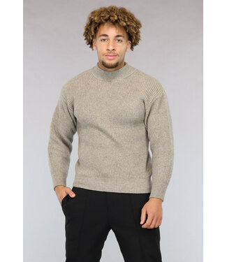 NEW0902 Bruin Beige Gebreide Heren Trui in Pullover Model