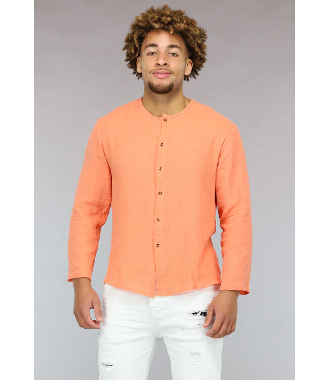 NEW0902 Oranje Longsleeve Mousseline Heren Overhemd