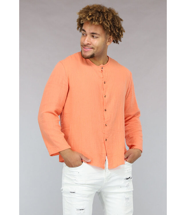 NEW0902 Oranje Longsleeve Mousseline Heren Overhemd