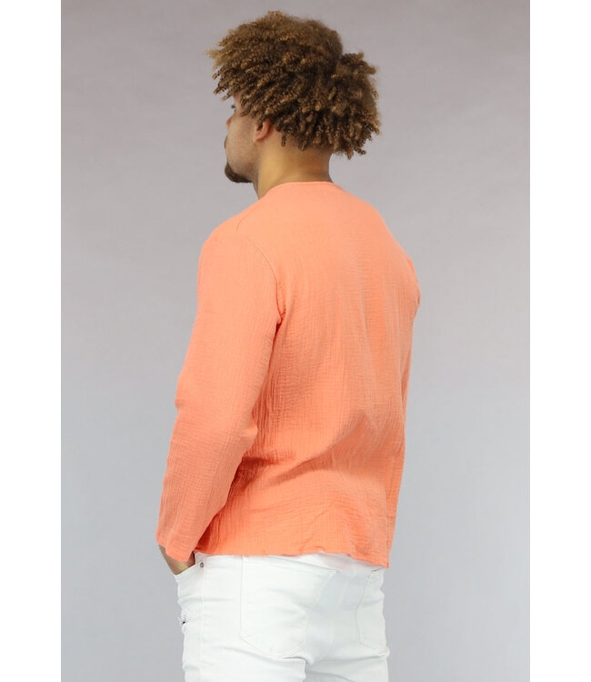 NEW0902 Oranje Longsleeve Mousseline Heren Overhemd