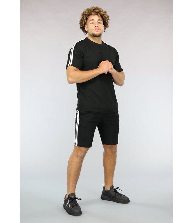 Elastische Reliëf Heren Short Set Zwart