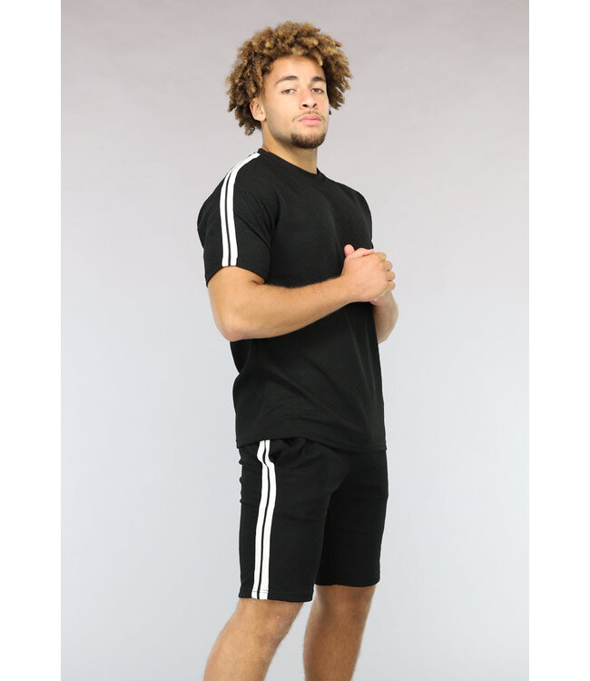 Elastische Reliëf Heren Short Set Zwart