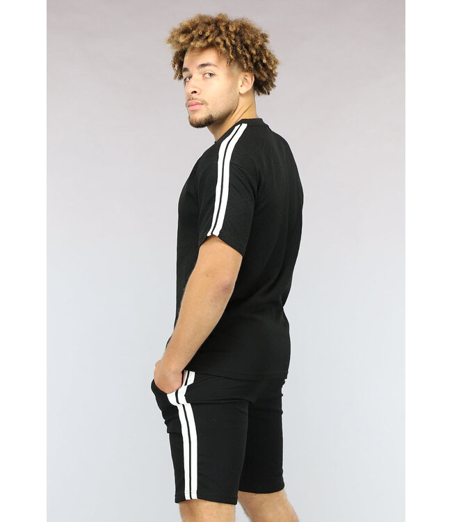 Elastische Reliëf Heren Short Set Zwart