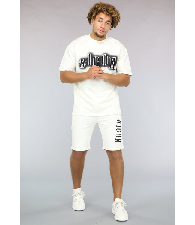Crème Geborduurde Heren Short Set