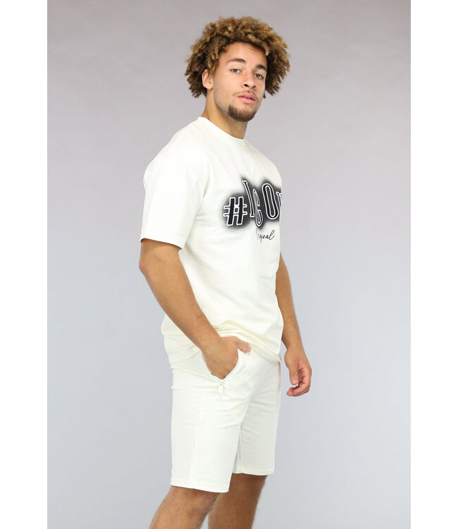 Crème Geborduurde Heren Short Set