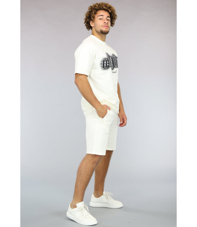 Crème Geborduurde Heren Short Set