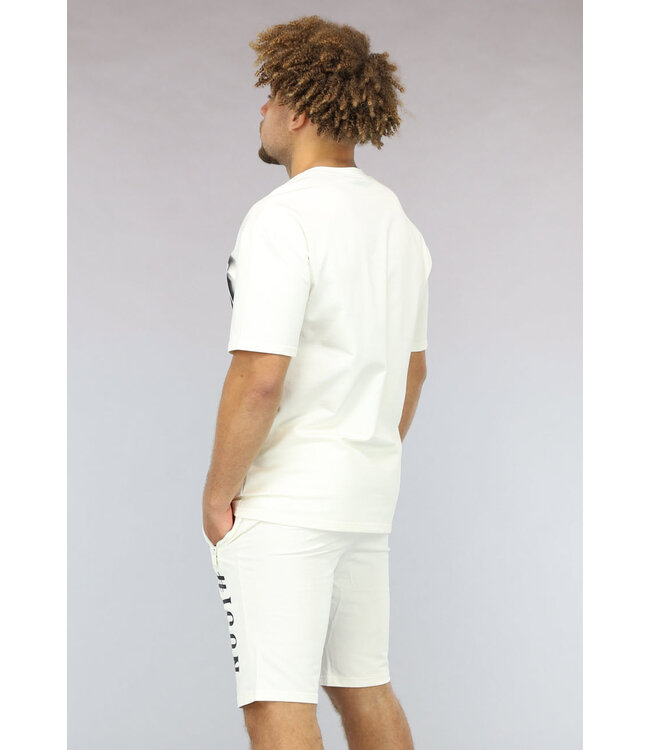 Crème Geborduurde Heren Short Set