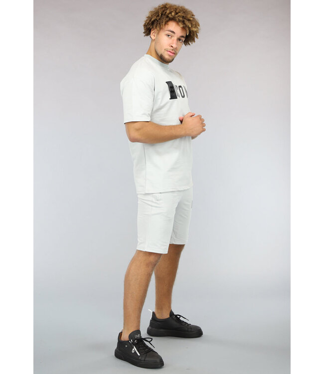 Lichtgrijze Heren Zomer Set met Hashtag Details