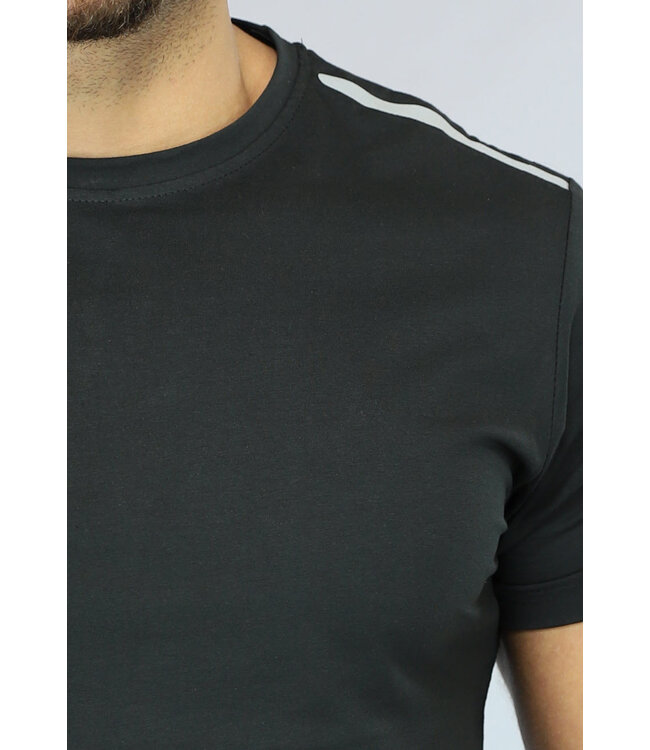 Zwarte Tweedelige Korte Mouwen Set met Reflectieve Detail