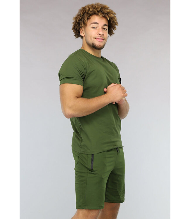 Khaki Heren Short Set met Tags