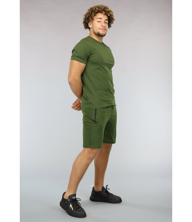 Khaki Heren Short Set met Tags