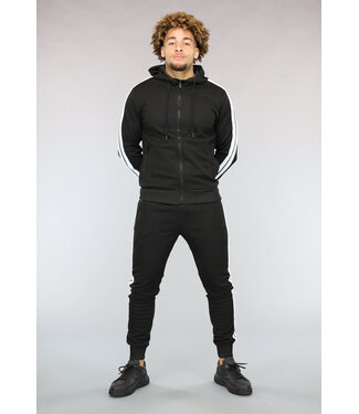 Lang Zwart Heren Trainingspak met Canvas Reliëf