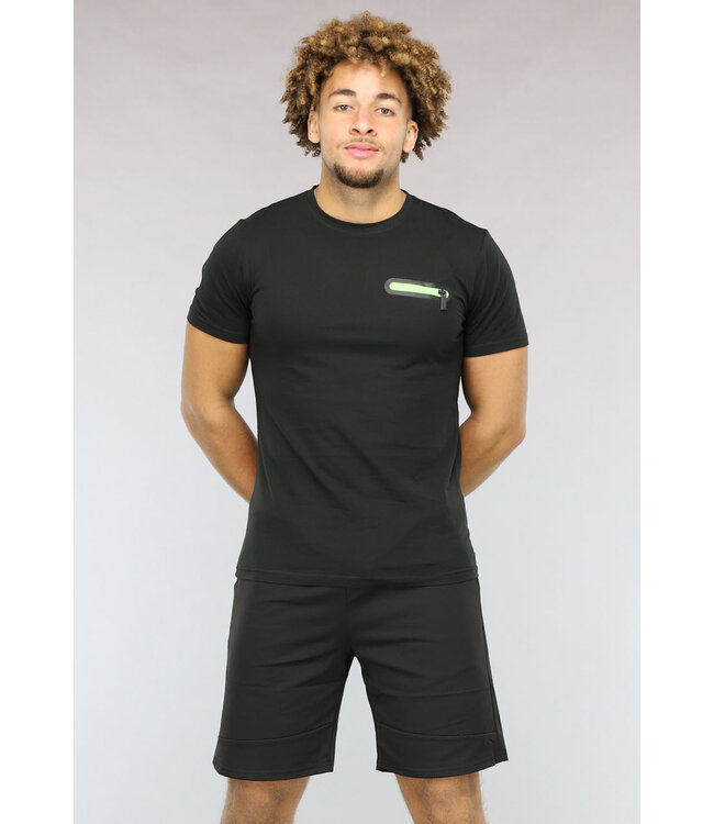 Zwarte Mannen Two Piece met Groene Details