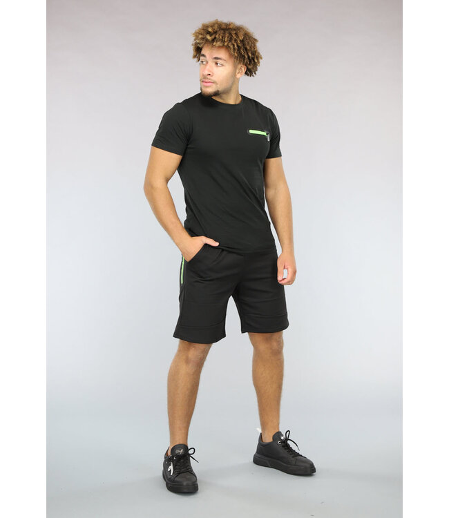 Zwarte Mannen Two Piece met Groene Details