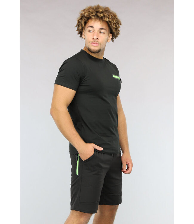 Zwarte Mannen Two Piece met Groene Details