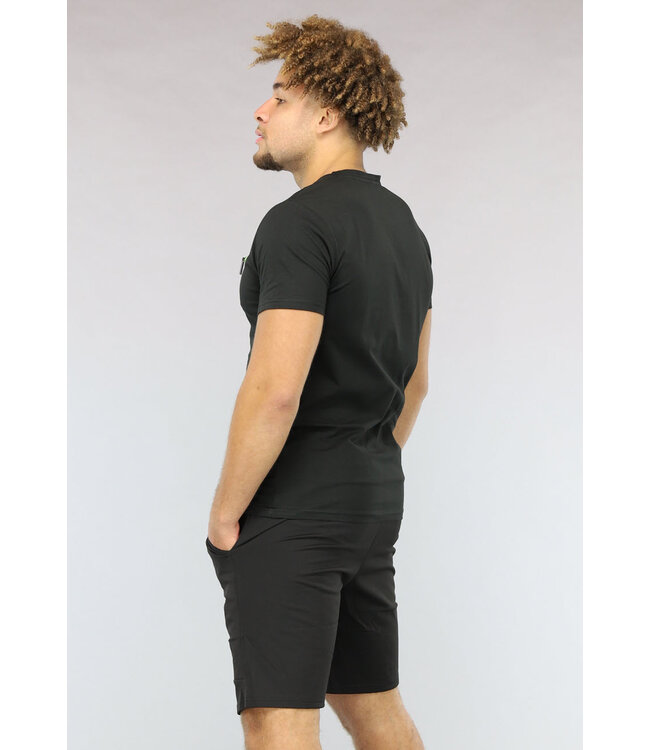 Zwarte Mannen Two Piece met Groene Details
