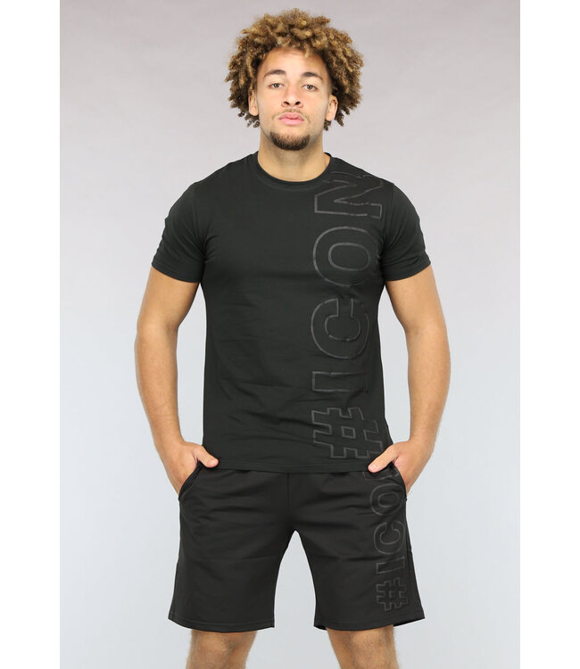 NEW0902 Casual Zwarte Mannen Short Set met Opdruk