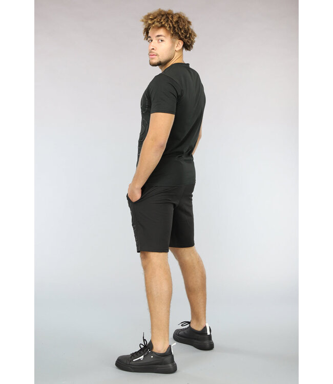 NEW0902 Casual Zwarte Mannen Short Set met Opdruk