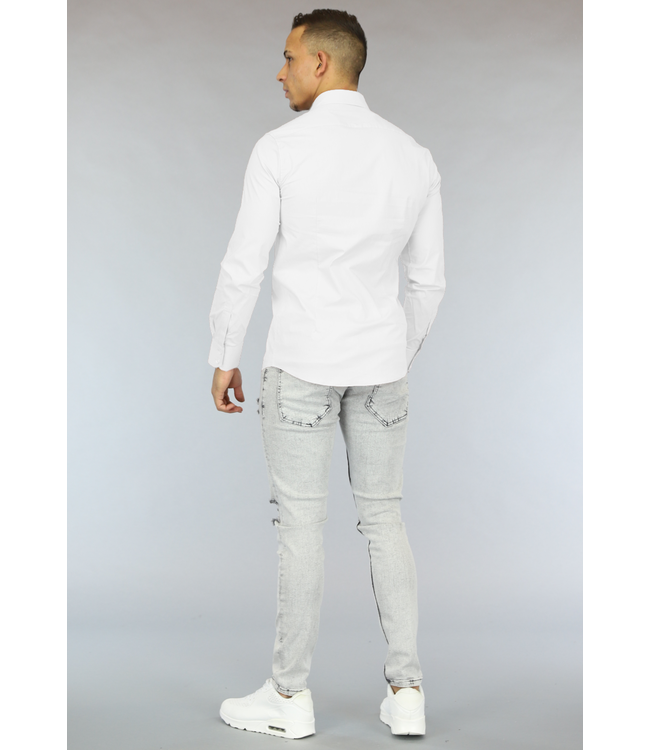 NEW0610 Wit Casual Slim Fit  Heren Overhemd