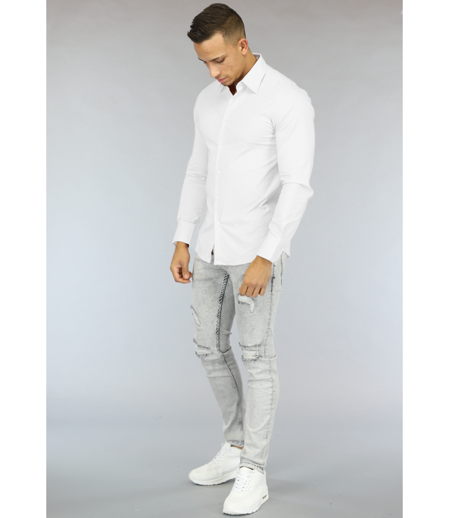 NEW0610 Wit Casual Slim Fit  Heren Overhemd