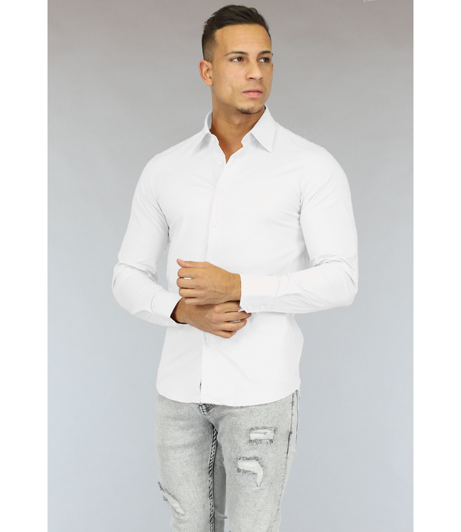 NEW0610 Wit Casual Slim Fit  Heren Overhemd