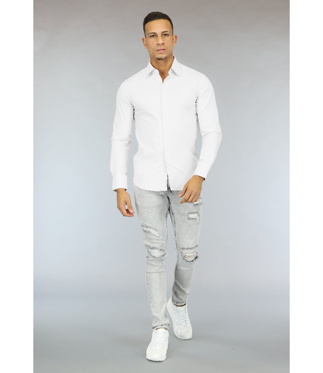 NEW0610 Wit Casual Slim Fit  Heren Overhemd