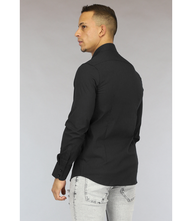 NEW0610 Zwart Casual Slim Fit  Heren Overhemd