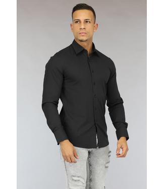 NEW0610 Zwart Casual Slim Fit  Heren Overhemd