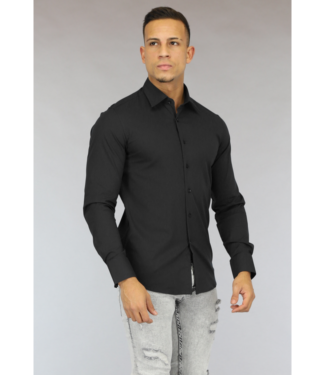 Zwart Casual Slim Fit  Heren Overhemd