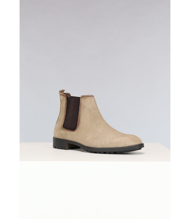 NEW2302 Beige Suèdelook Chelsea Boots met Zwarte Zool