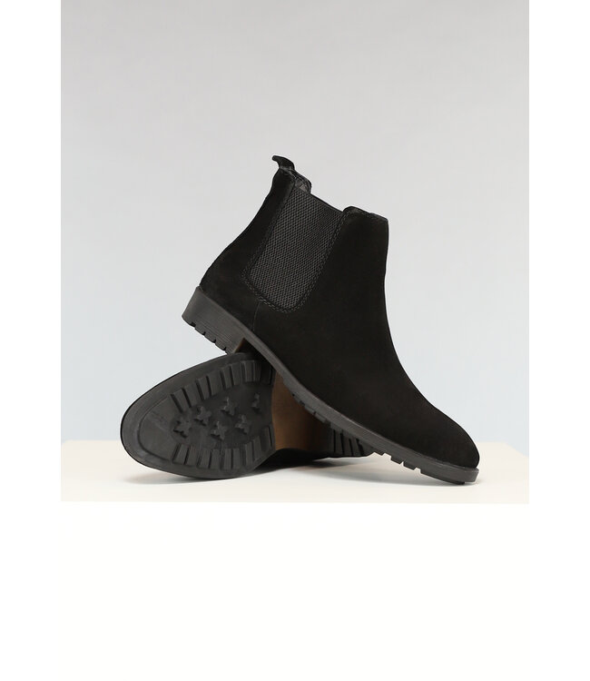 NEW2302 Zwarte Suèdelook Chelsea Boots met Zwarte Zool